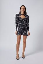 Load image into Gallery viewer, FAB2001-F2784 / Black polka dot taffeta ruched mini dress