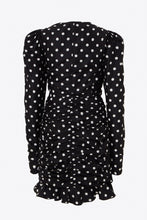 Load image into Gallery viewer, FAB2001-F2784 / Black polka dot taffeta ruched mini dress