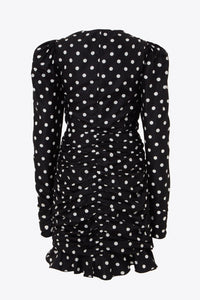 FAB2001-F2784 / Black polka dot taffeta ruched mini dress