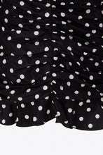 Load image into Gallery viewer, FAB2001-F2784 / Black polka dot taffeta ruched mini dress