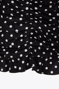 FAB2001-F2784 / Black polka dot taffeta ruched mini dress