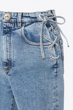 Load image into Gallery viewer, FAB2030-F2790 / Lace up high waisted jeans with crystal buttons