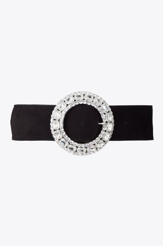 FABA2049-L006 / Black suede belt with crystal buckle
