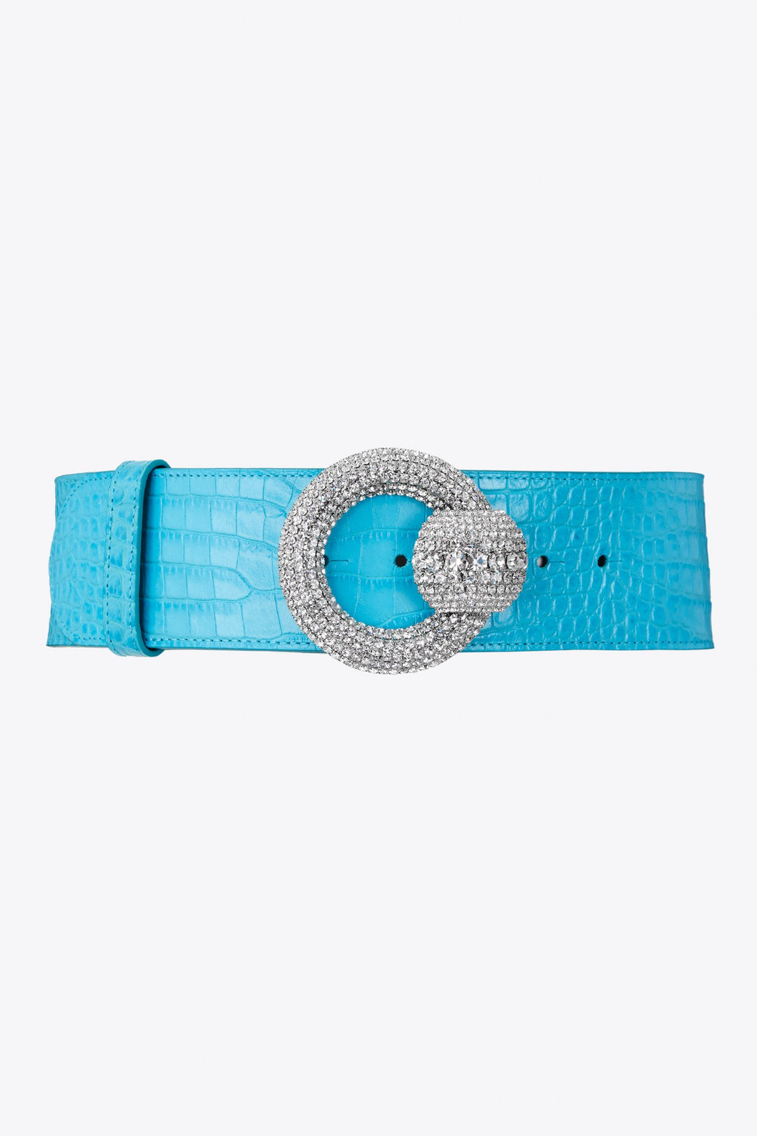 FABA2050-L010 / Turquoise Croco print belt with circular crystal belt