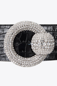 FABA2050-L010 / Black Croco print belt with circular crystal belt