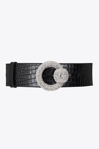 FABA2050-L010 / Black Croco print belt with circular crystal belt