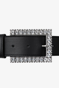 FABA2053-L007 / Black belt with rectangular crystal buckle