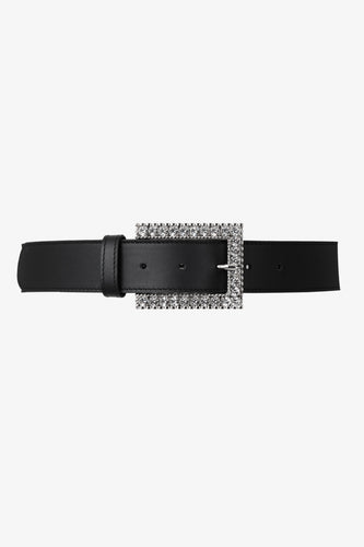 FABA2053-L007 / Black belt with rectangular crystal buckle