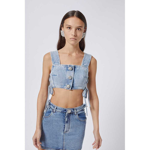 FAB2078 F2794 / LACE UP DENIM CROPPED TOP