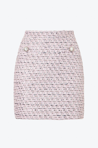 FAB2023-F2762/Sequin tweed mini skirt with crystal buttons