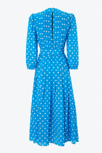 FAB2016-F2818 / Bluette polka dot pleated silk dress with crystal buttons