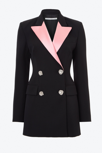 FAB2139-F2333 / Light wool jacket with pink Duchesse collar