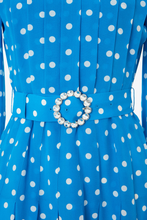 Load image into Gallery viewer, FAB2016-F2818 / Bluette polka dot pleated silk dress with crystal buttons